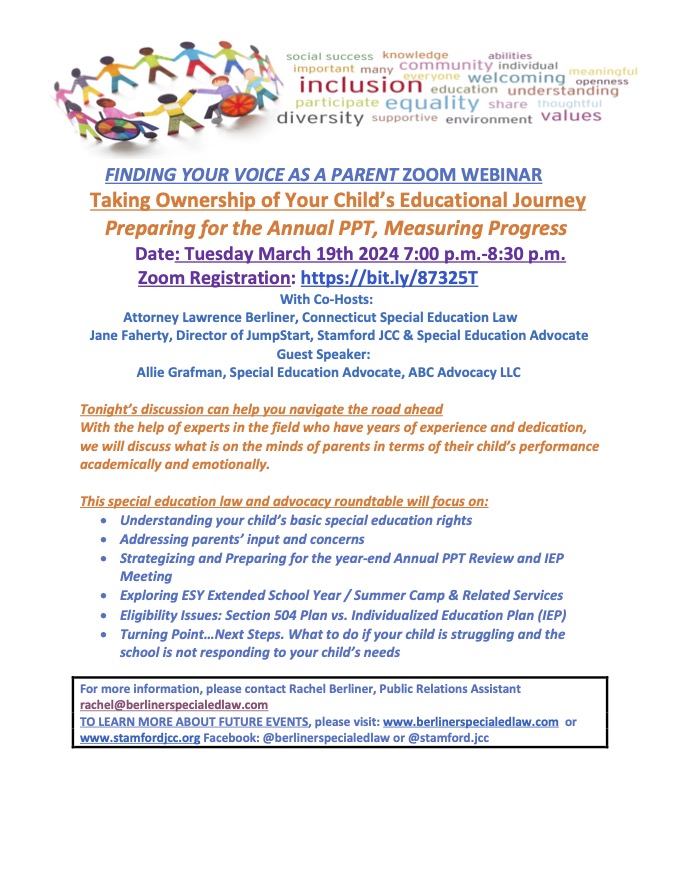 JPEG March 19th 2024 Webinar Special Education Law and Advocacy Roundtable Stamford JCC